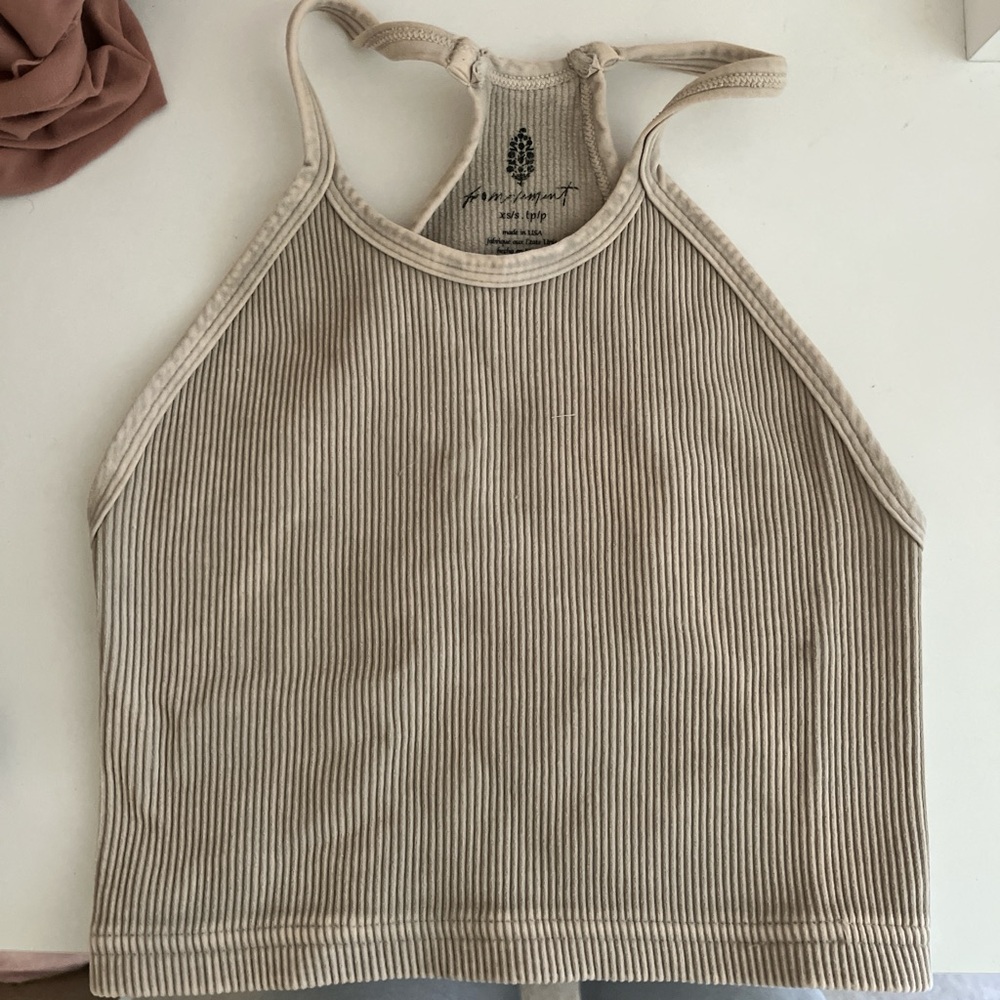 Free People Beige Ribbed Tank Top